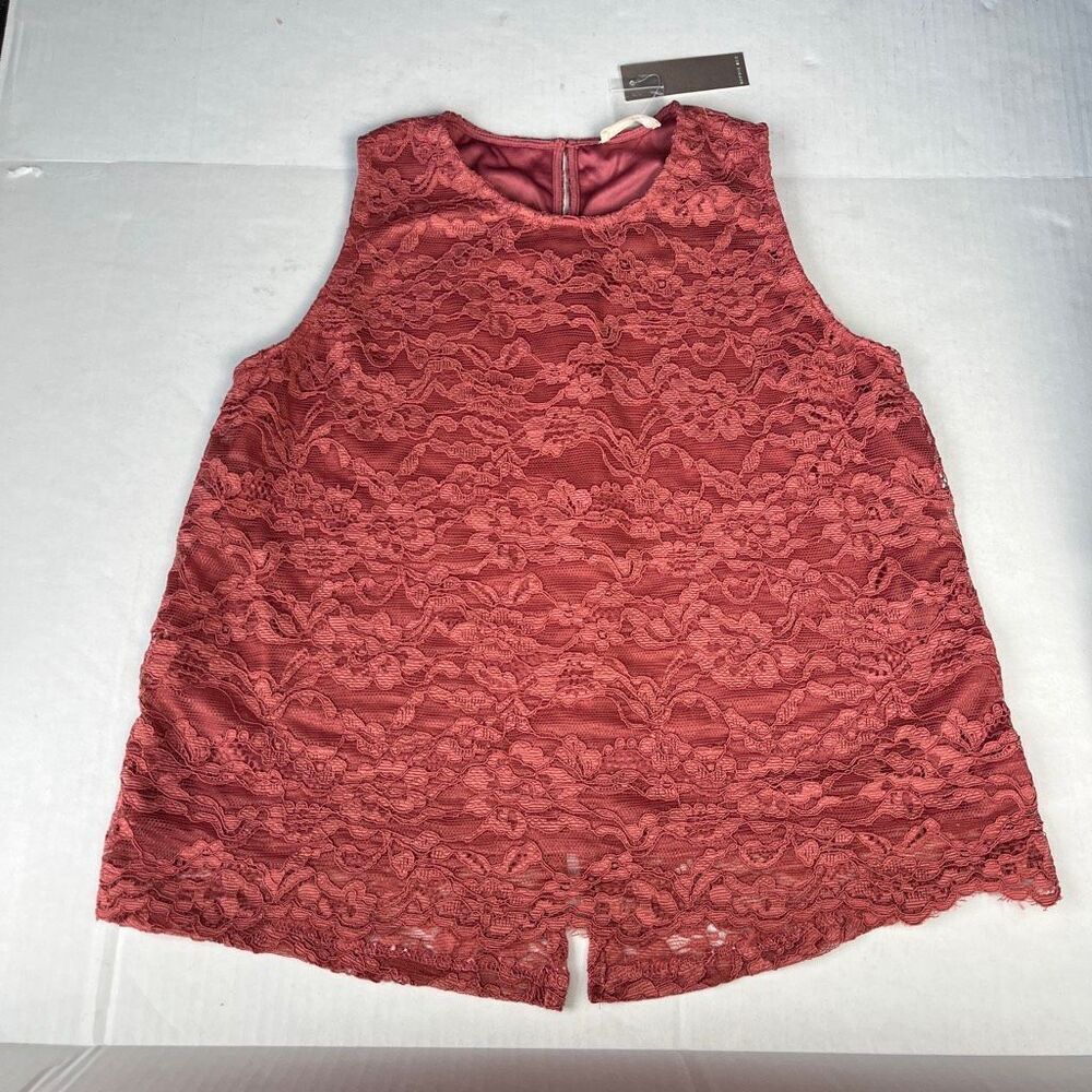 Sophie Rue Lace Overlay Blouse Sleeveless Dusty Rose Pink Feminine Shirt NWT L